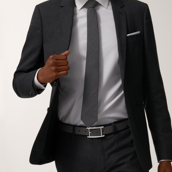 タンク ベルト ブラック＆アッシュグレー カウハイド、パラジウムフィニッシュ バックル