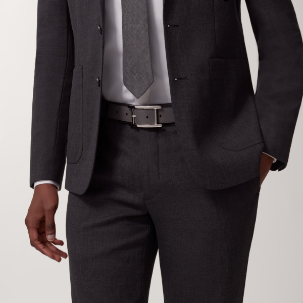 タンク ベルト ブラック＆アッシュグレー カウハイド、パラジウムフィニッシュ バックル