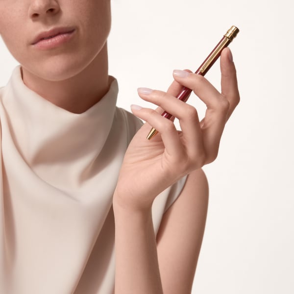 サントス ドゥ カルティエ ボールペン SM、バーガンディカラーラッカー、ゴールドフィニッシュ