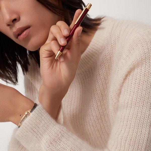 サントス ドゥ カルティエ ボールペン SM、バーガンディカラーラッカー、ゴールドフィニッシュ