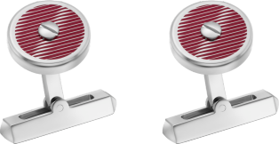サントス ドゥ カルティエ カフリンクス カタール限定、スターリングシルバー、パラジウムフィニッシュのディテール、ボルドーカラー ラッカー