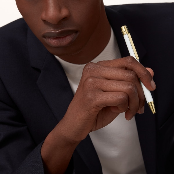 サントス ドゥ カルティエ ボールペン SM ホワイト ラッカー、ゴールド フィニッシュ