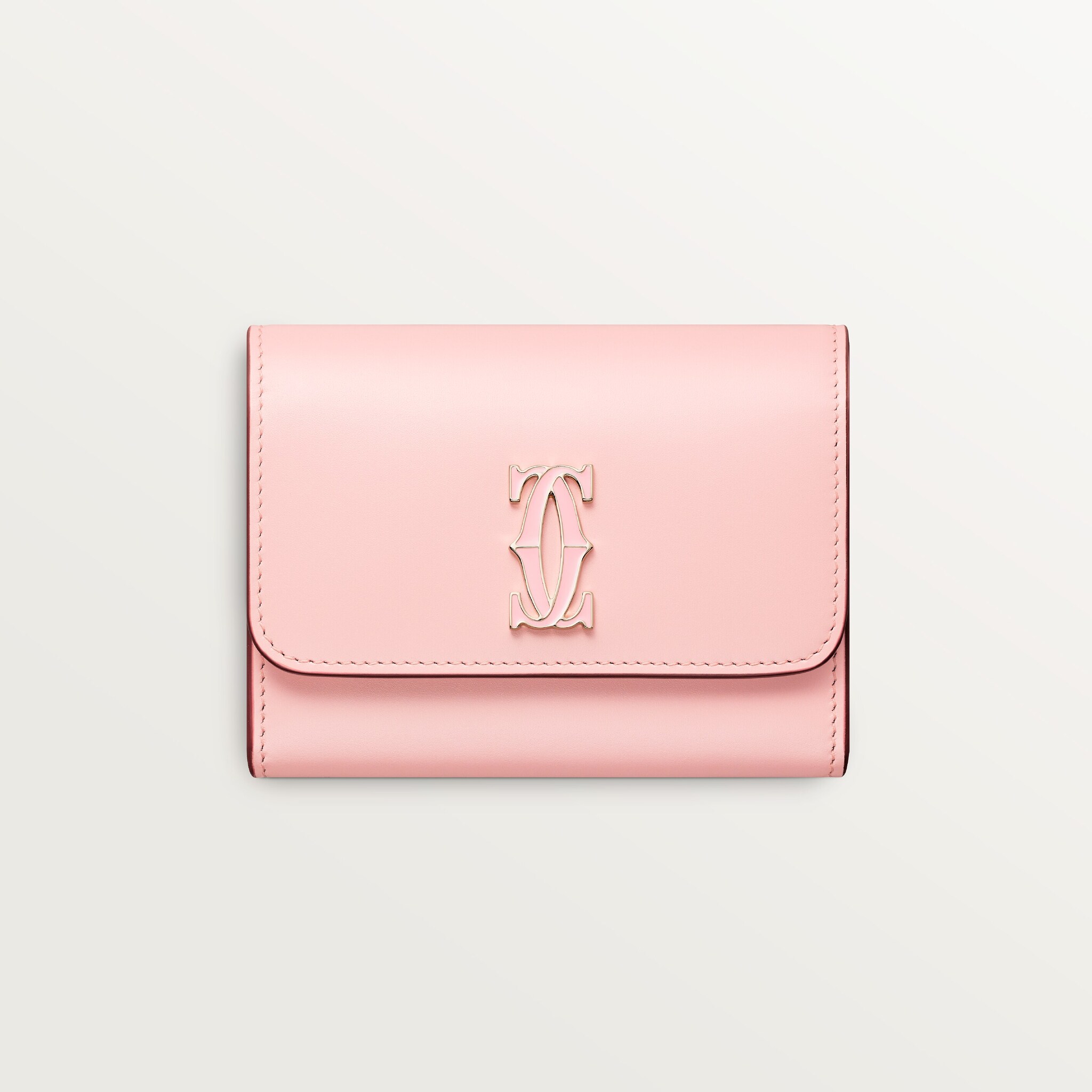 C ドゥ カルティエ ミニウォレットペールピンク カーフスキン、ゴールド＆ペールピンク エナメルフィニッシュ