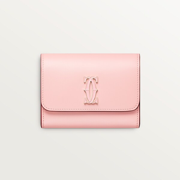 C ドゥ カルティエ ミニウォレット ペールピンク カーフスキン、ゴールド＆ペールピンク エナメルフィニッシュ
