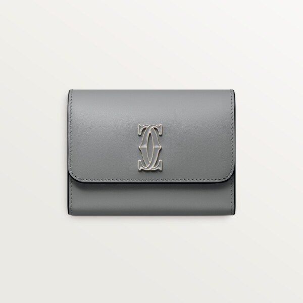 C ドゥ カルティエ ミニウォレット グレー カーフスキン、グレーエナメル、ゴールドフィニッシュ