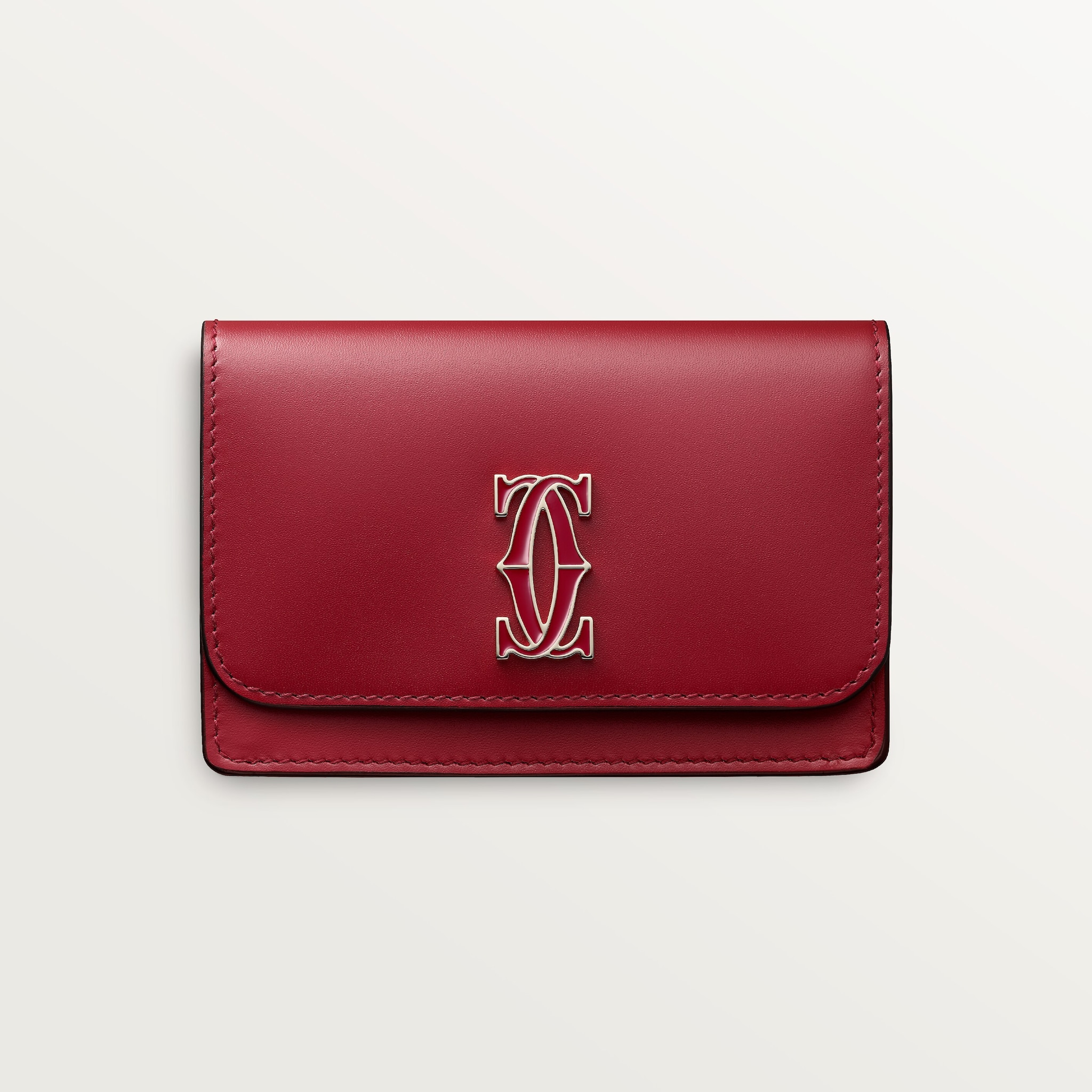 C ドゥ カルティエ フラップ付マルチ カードホルダーチェリーレッド カーフスキン、ゴールドフィニッシュ、チェリーレッド エナメル