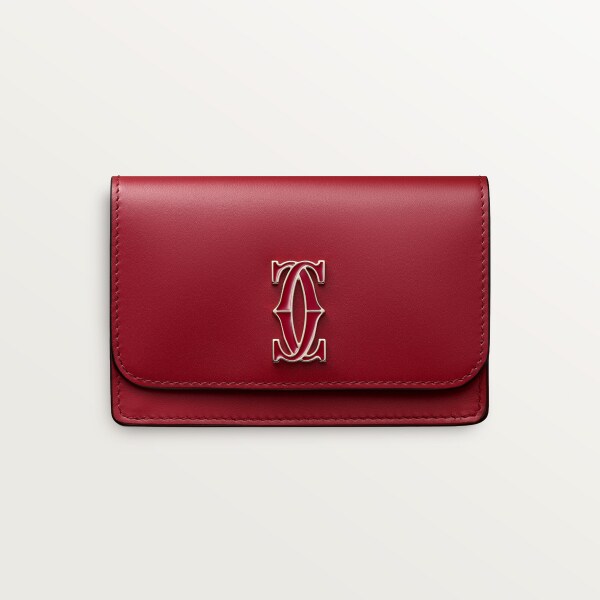 C ドゥ カルティエ フラップ付マルチ カードホルダー チェリーレッド カーフスキン、ゴールドフィニッシュ、チェリーレッド エナメル