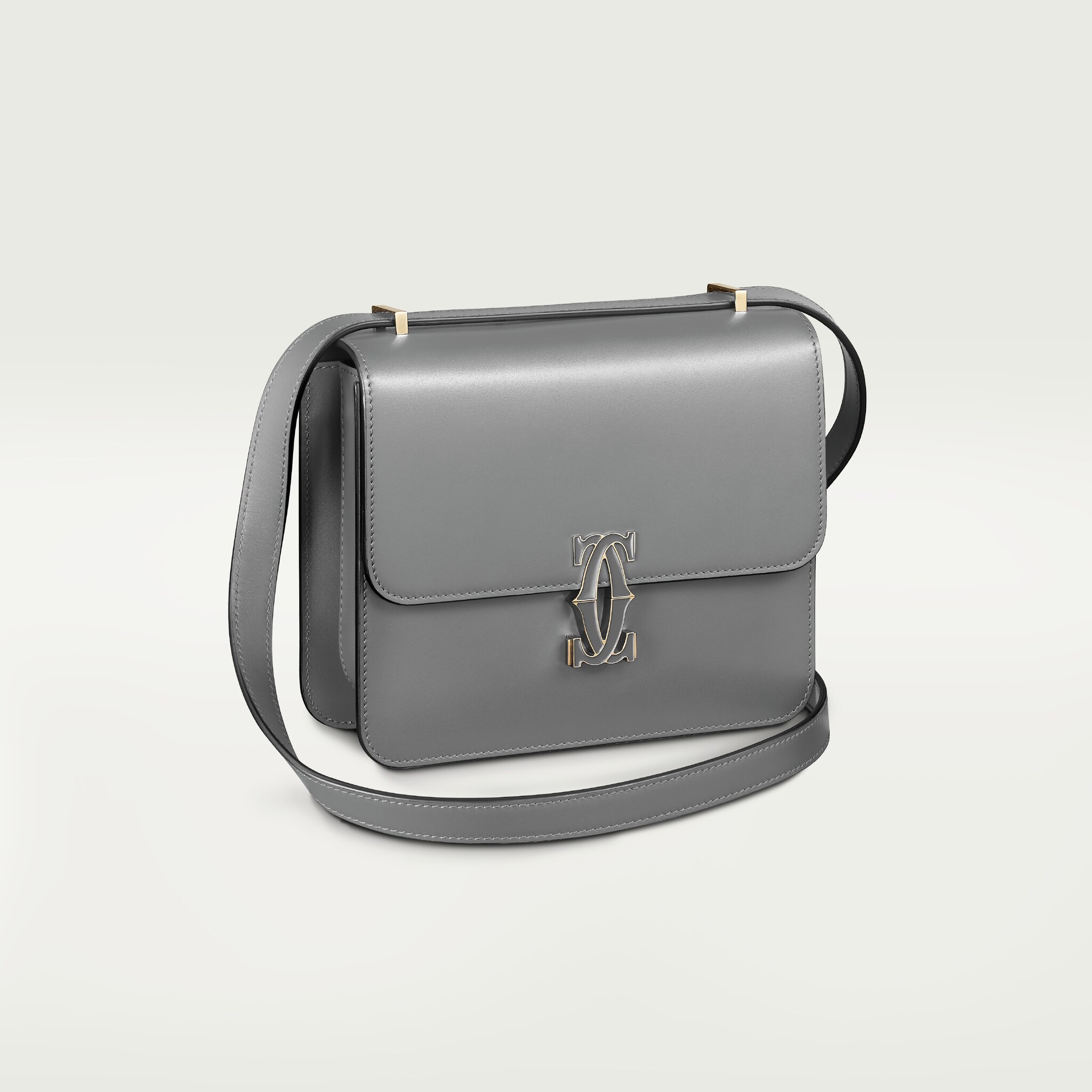 ショルダーバッグ、ミニ、C ドゥ カルティエグレー カーフスキン、グレーエナメル、ゴールドフィニッシュ
