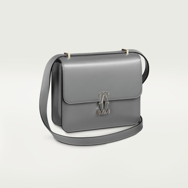 ショルダーバッグ、ミニ、C ドゥ カルティエ グレー カーフスキン、グレーエナメル、ゴールドフィニッシュ