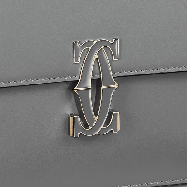 ショルダーバッグ、ミニ、C ドゥ カルティエ グレー カーフスキン、グレーエナメル、ゴールドフィニッシュ