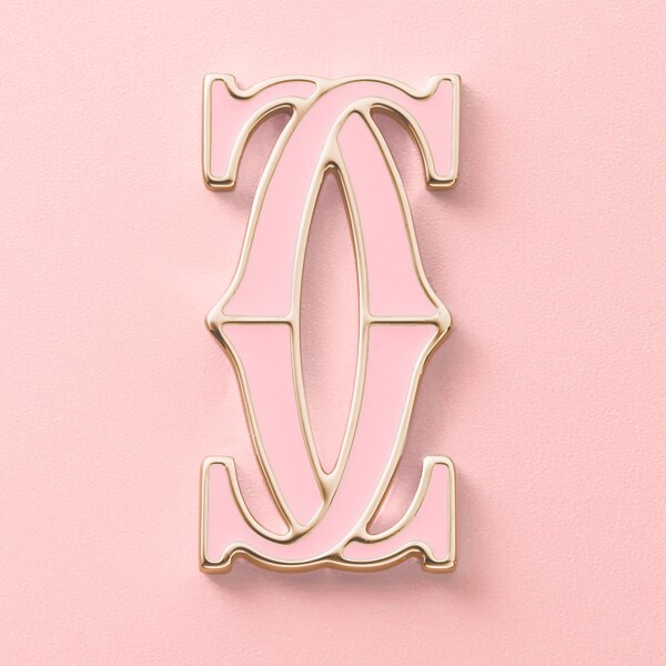 シンプルカードホルダー、C ドゥ カルティエ ペールピンク カーフスキン、ゴールド＆ペールピンク エナメルフィニッシュ