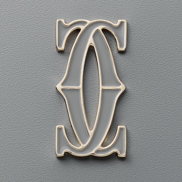 シンプルカードホルダー、C ドゥ カルティエ グレー カーフスキン、グレーエナメル、ゴールドフィニッシュ