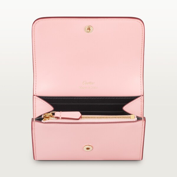C ドゥ カルティエ ミニウォレット ペールピンク カーフスキン、ゴールド＆ペールピンク エナメルフィニッシュ