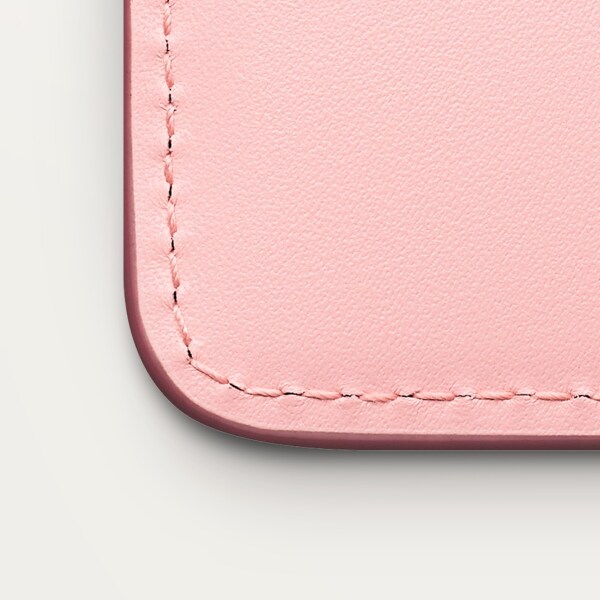 シンプルカードホルダー、C ドゥ カルティエ ペールピンク カーフスキン、ゴールド＆ペールピンク エナメルフィニッシュ