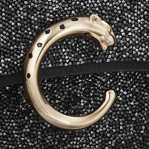 ミニ バッグ パンテール C  ブラック ガラスビーズ、ファブリック、ゴールドフィニッシュ、ブラック エナメル