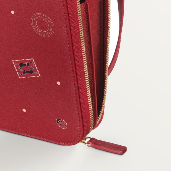 ディアボロ ドゥ カルティエ フォンポーチ レッド カーフスキン、ゴールド フィニッシュ