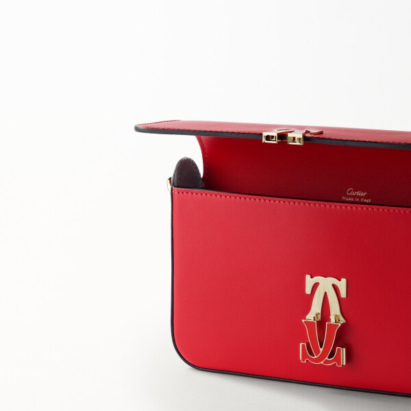 C ドゥ カルティエ チェーンバッグ ミニ  レッド カーフスキン、ゴールドフィニッシュ、レッド エナメル