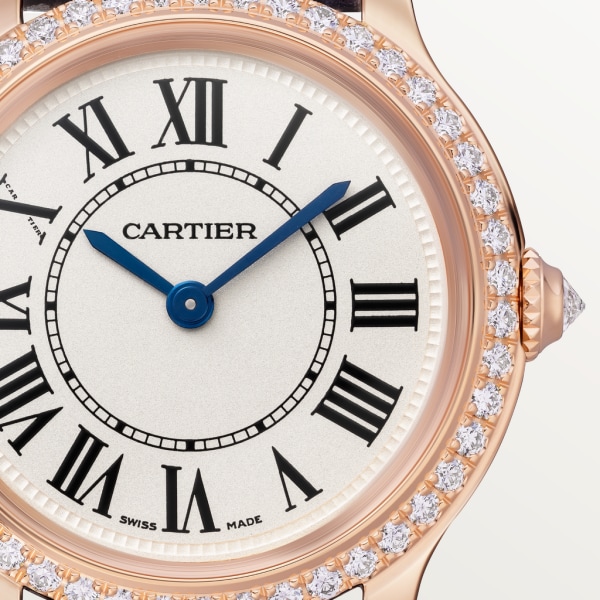 ロンド ルイ カルティエ ウォッチ 29 mm、クォーツムーブメント、ローズゴールド、ダイヤモンド、レザー