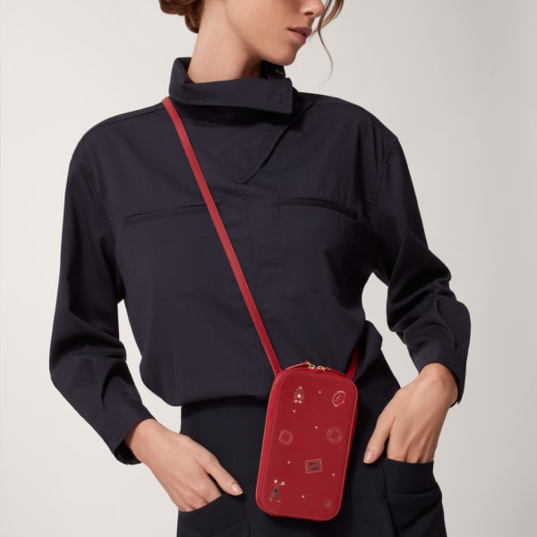 ディアボロ ドゥ カルティエ フォンポーチ レッド カーフスキン、ゴールド フィニッシュ