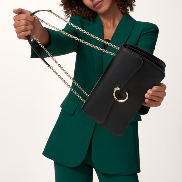 パンテール ドゥ カルティエ チェーンバッグ スモール ブラック カーフスキン、ゴールド＆ブラックのエナメル フィニッシュ