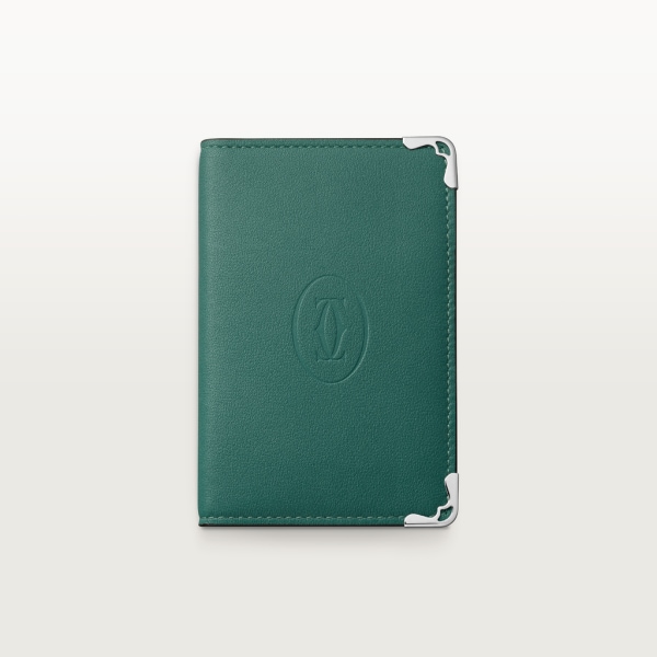 マスト ドゥ カルティエ スモール レザーグッズ、カードホルダー アベンチュリン カーフスキン、パラジウムフィニッシュ