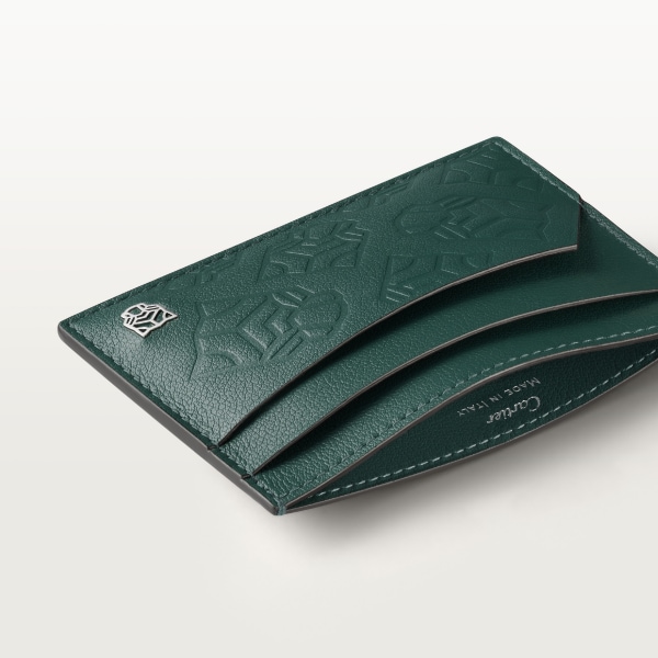カード ホルダー パンテール  パイングリーン エンボス加工カーフスキン、パラジウムフィニッシュ