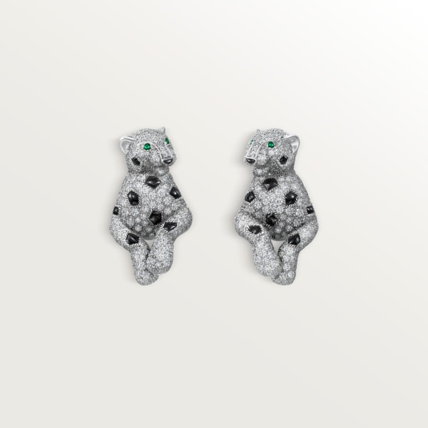 パンテール ドゥ カルティエ イヤリング、パヴェセッティング ホワイトゴールド、オニキス、エメラルド、ダイヤモンド