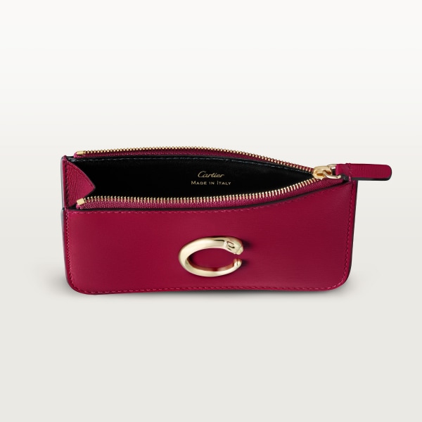 パンテール ドゥ カルティエ ジップ付カードホルダー チェリーレッド カーフスキン、ゴールドフィニッシュ