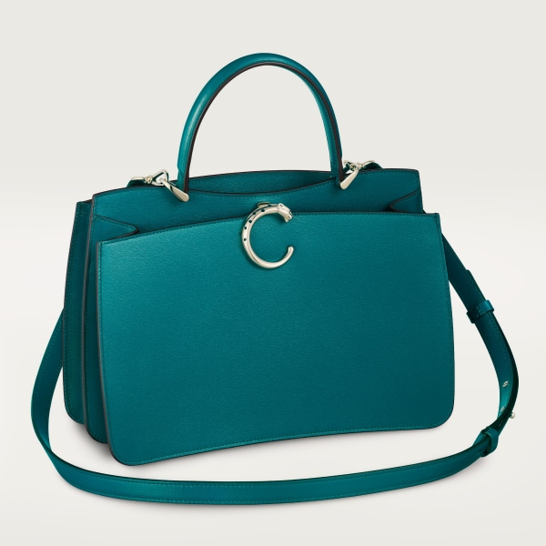 スモールモデル ハンドルバッグ、パンテール ドゥ カルティエ ペトロールブルー カーフスキン、ゴールドフィニッシュ