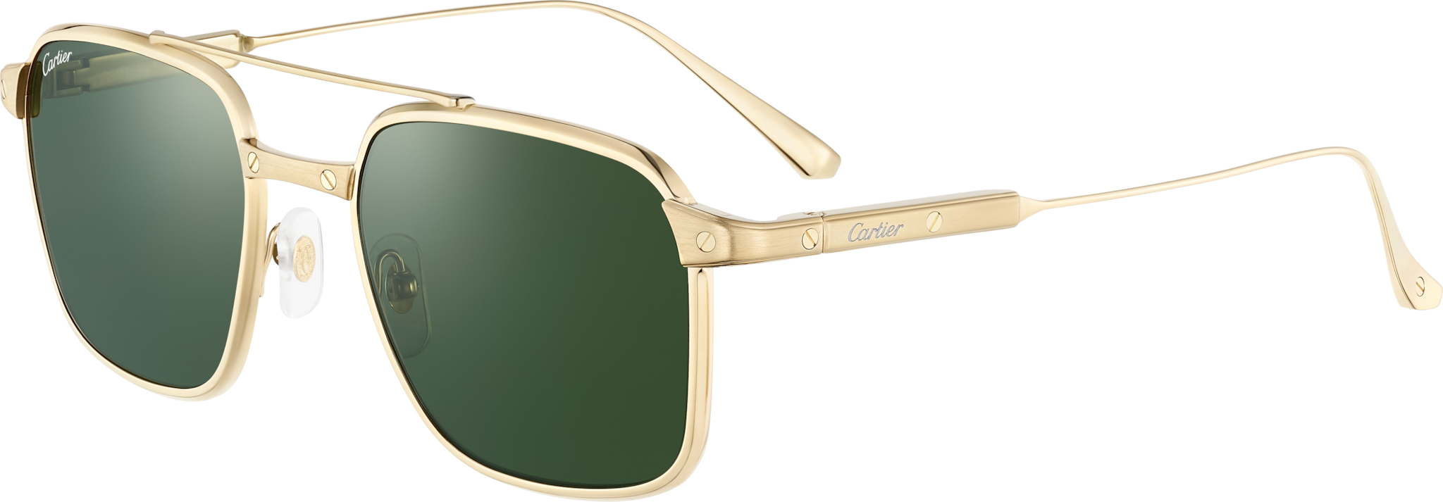 サントス ドゥ カルティエ サングラススムース＆ブラッシュド ゴールドフィニッシュ チタン、グリーン偏光レンズ