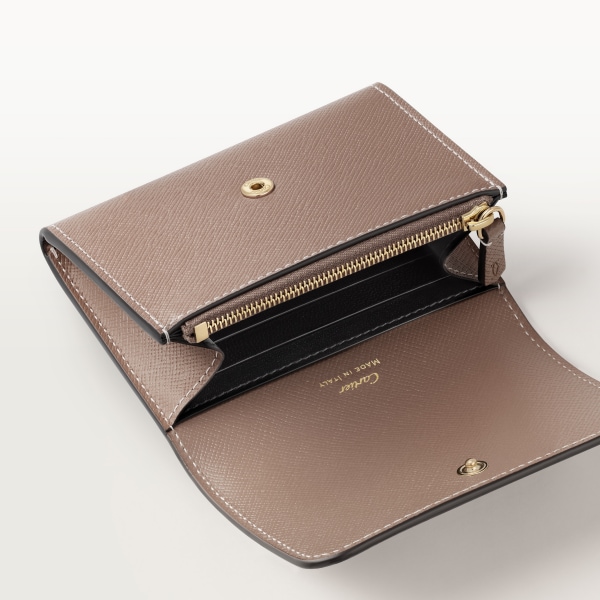 ウォレット C ドゥ カルティエ  クレイカラー テクスチャード カーフスキン、ゴールドフィニッシュ