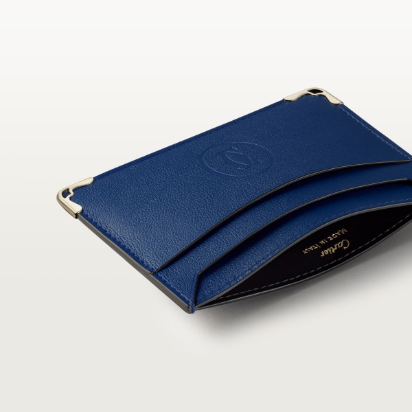 カード ホルダー マスト  ディープブルー カーフスキン、ゴールドフィニッシュ