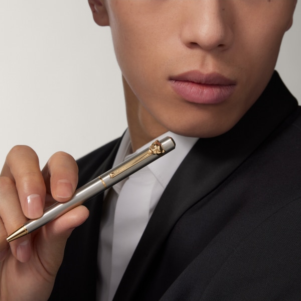 パンテール ドゥ カルティエ ボールペン スモールモデル、ブラッシュドメタル、パラジウムフィニッシュ、ゴールドフィニッシュ