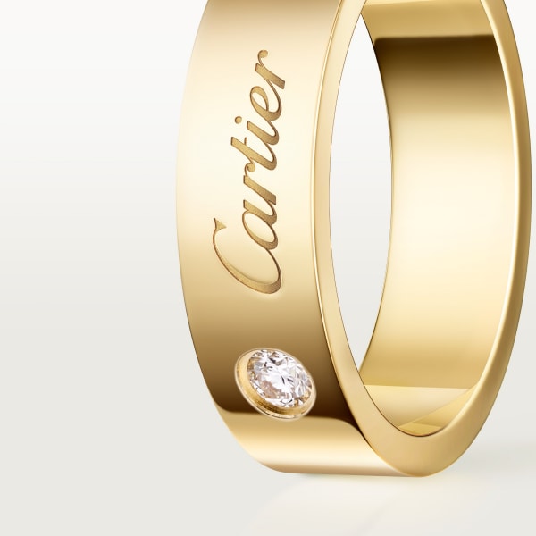 C ドゥ カルティエ ウェディングリング、幅5mm、ダイヤモンド1石 イエローゴールド、ダイヤモンド