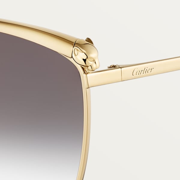 パンテール ドゥ カルティエ サングラス スムース ゴールドフィニッシュ メタル、グレーレンズ 
