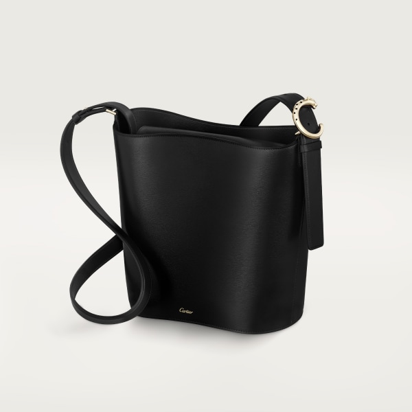 スモール バケットバッグ パンテール C  ブラック グレイン カーフスキン、ゴールドフィニッシュ