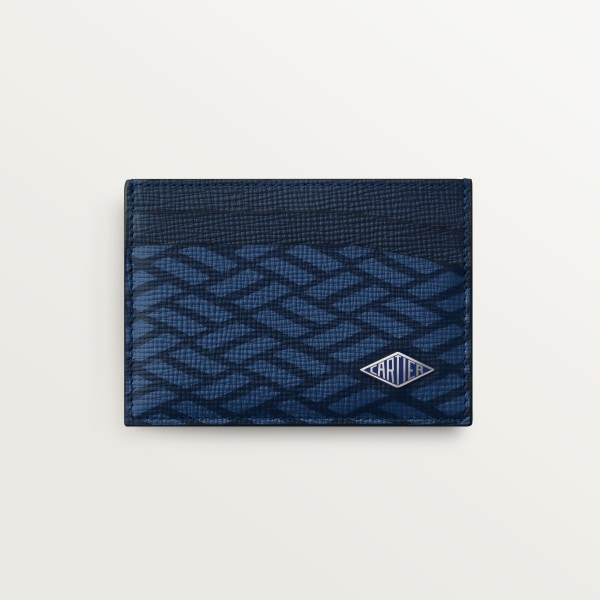 カード ホルダー ロザンジュ  ネイビーブルー グレインド カーフスキン、ダイヤモンドシェイプ モチーフ プリント、パラジウムフィニッシュ、エナメル　
