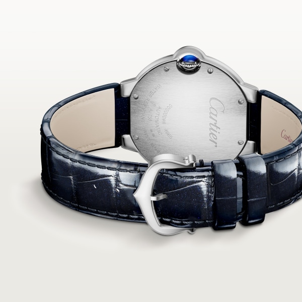 バロン ブルー ドゥ カルティエ ウォッチ 36mm、自動巻きムーブメント、ホワイトゴールド、ダイヤモンド、レザー