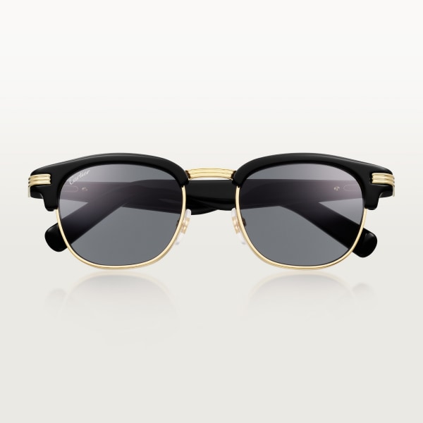 プルミエール ドゥ カルティエ サングラス スムース ゴールドフィニッシュ メタル、ブラック アセテート、グレーレンズ