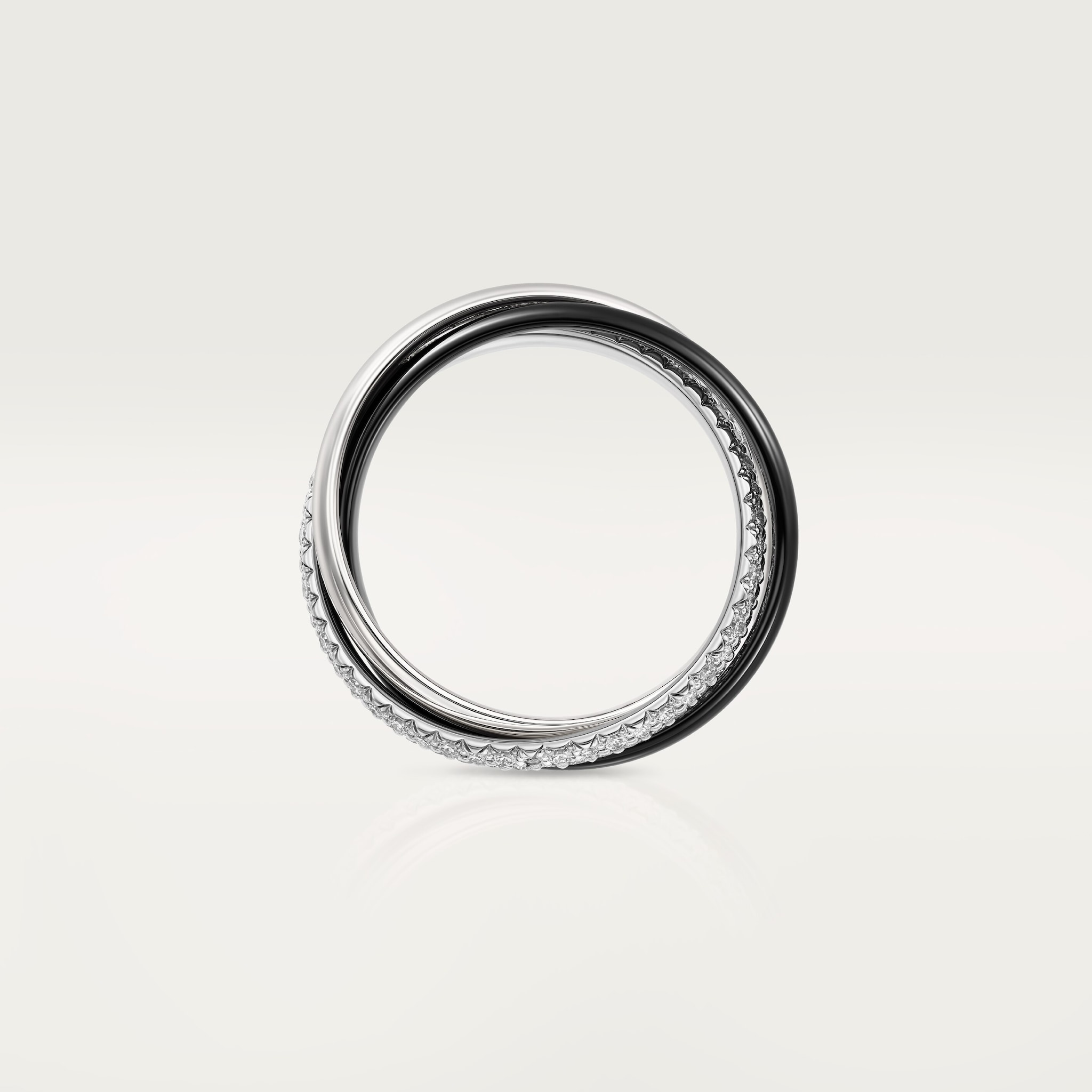 トリニティ リング、セラミック、スモールモデル、セミパヴェホワイトゴールド、セラミック、ダイヤモンド