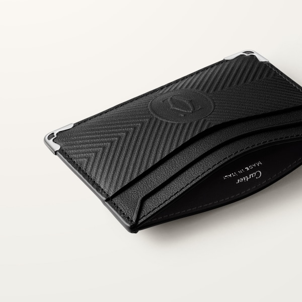 カード ホルダー マスト  デボス加工 ブラック カーフスキン、ゴドロンモチーフ、パラジウムフィニッシュ