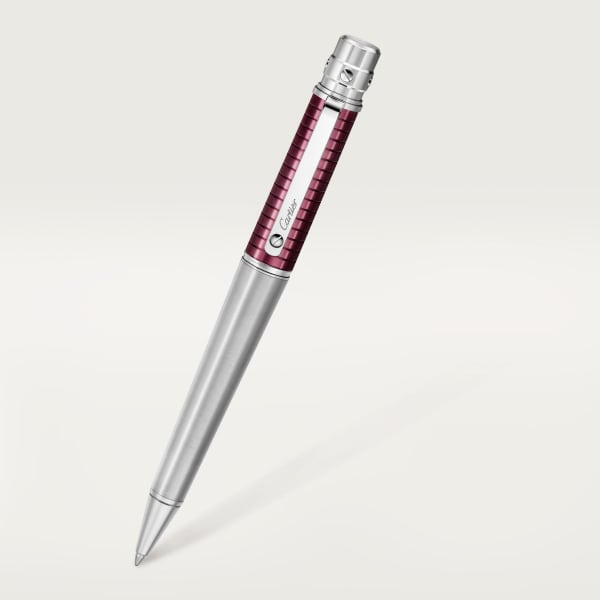 サントス ドゥ カルティエ ボールペン ラージモデル、ブラッシュド＆バーガンディ アルマイト加工溝入りメタル、パラジウムフィニッシュ
