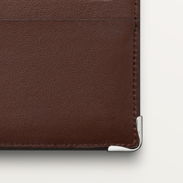 ダブル カードホルダー、マスト ドゥ カルティエ チョコレート ドット カーフスキン、パラジウムフィニッシュ