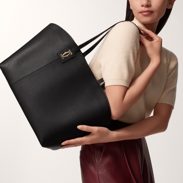 トートバッグ C ドゥ カルティエ  ブラック グレイン カーフスキン、ゴールドフィニッシュ