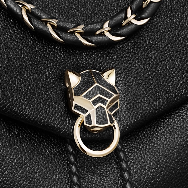 バックパック パンテール グラフィック  ブラック グレイン カーフスキン、ゴールドフィニッシュ