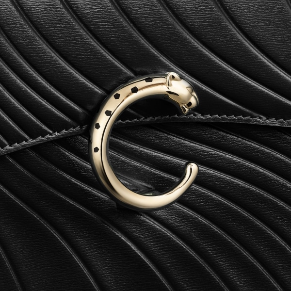 スモール バッグ パンテール C  ブラック カーフスキン、カルティエ シグネチャーモチーフのエンボス加工、ゴールドフィニッシュ