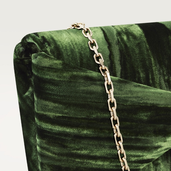 ポーチ パンテール グラフィック グリーン プリーツベルベット、ゴールドフィニッシュ