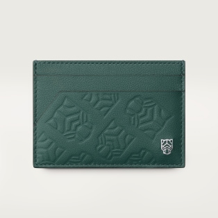 カード ホルダー パンテール  パイングリーン エンボス加工カーフスキン、パラジウムフィニッシュ