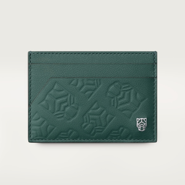 カード ホルダー パンテール  パイングリーン エンボス加工カーフスキン、パラジウムフィニッシュ