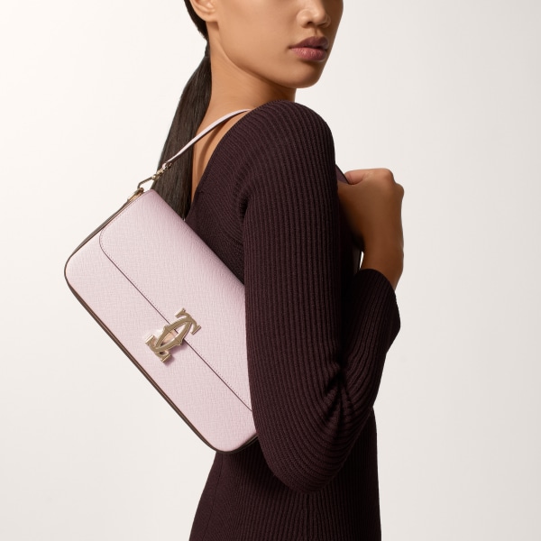 イーストウェストバッグ C ドゥ カルティエ  ペタルピンク テクスチャー カーフスキン、刺繍入り、ゴールドフィニッシュ